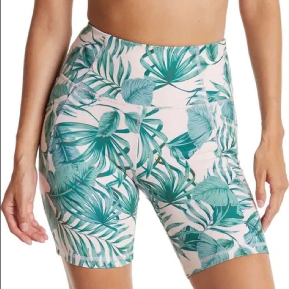 ☀️by Gottex High Waist Tropical Leaf Print Biker Shorts NWT